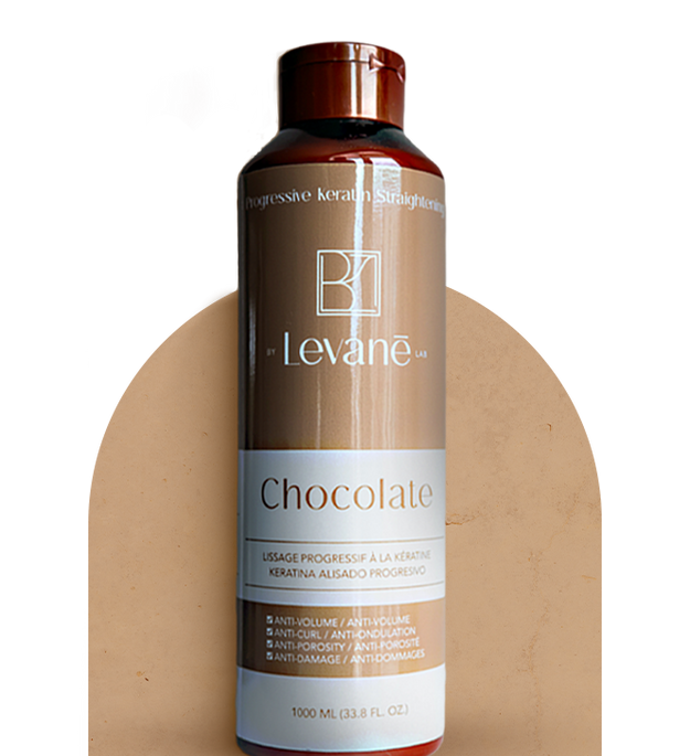 Levane Chocolate hair product bottle on a gray background