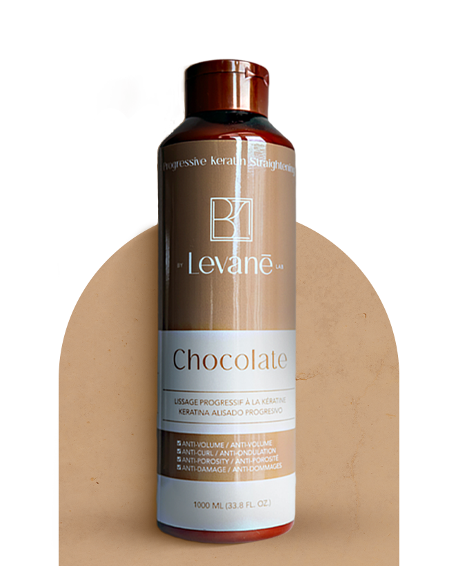 Leváne Chocolate hair care product bottle on a beige background