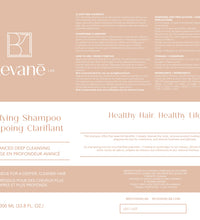 Product label for Levène Lab Clarifying Shampoo with text and branding.