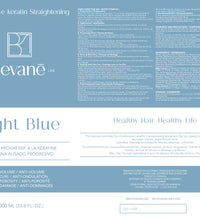 Keratin Light Blue hair care product label.