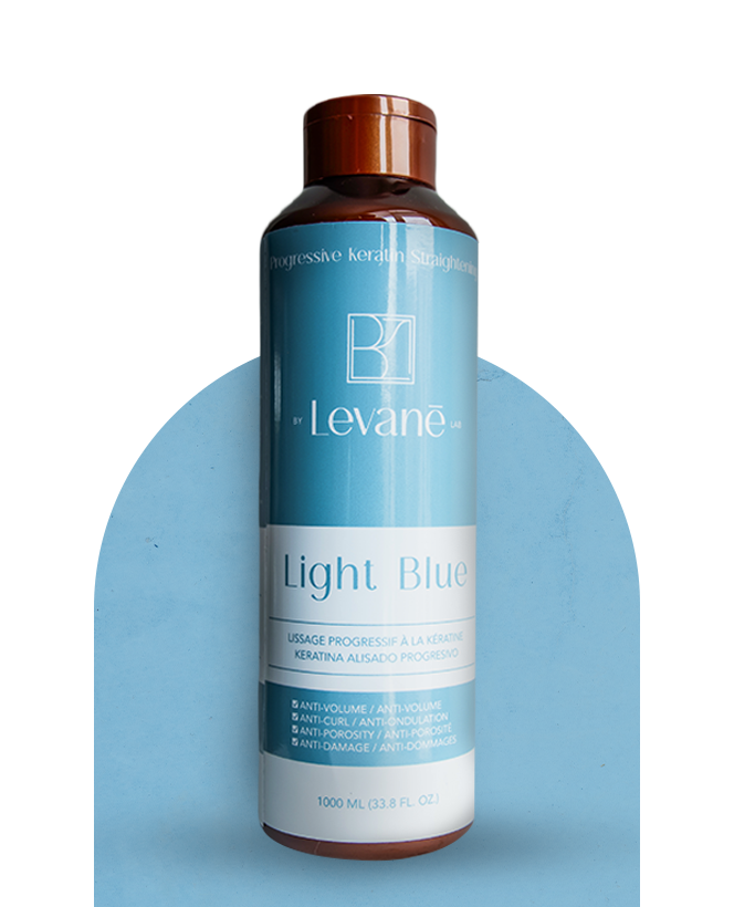 Levane Light Blue hair care product bottle on a blue background