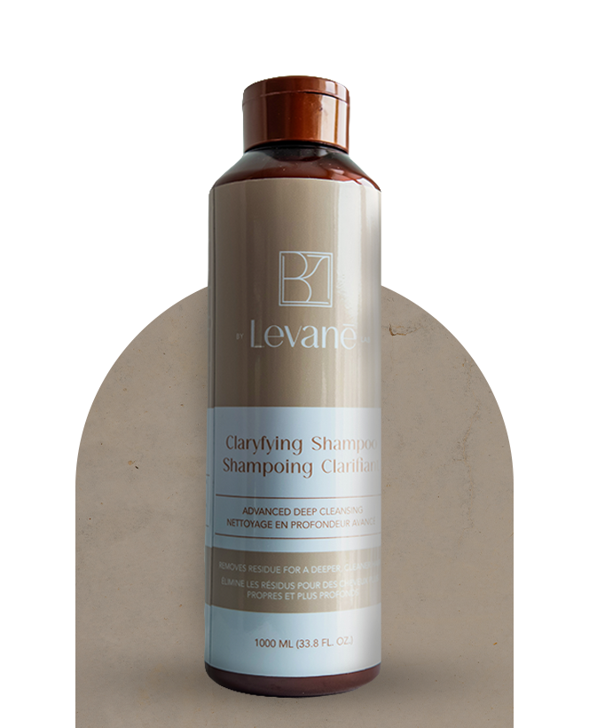 Levane clarifying shampoo bottle on a beige background